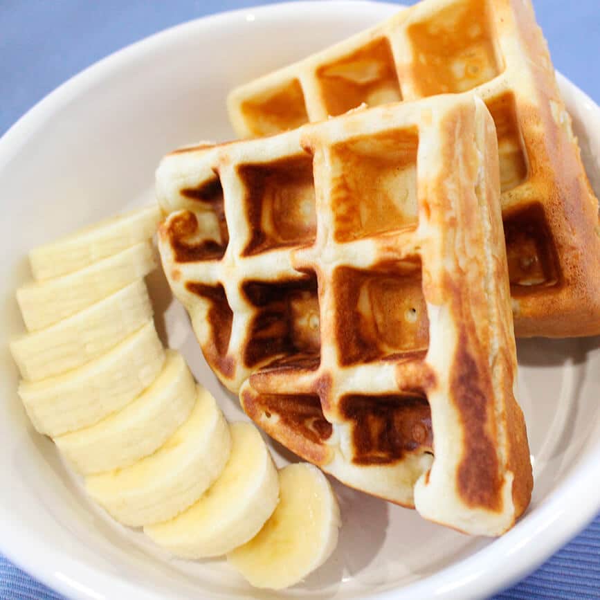 Photograph of the recipe for golden crisp waffles.