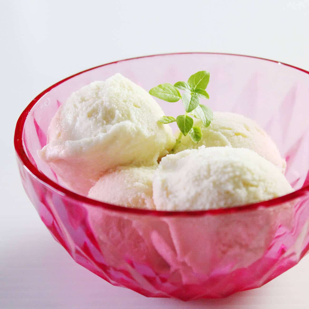 Photograph of the recipe for creamy homemade basil ice cream.