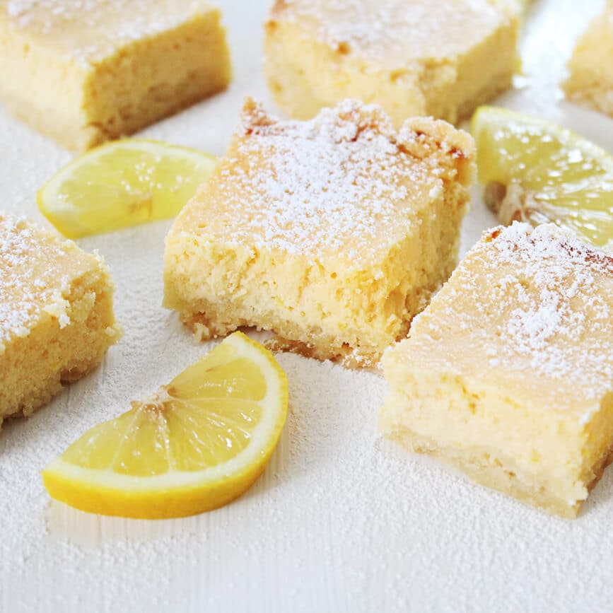 Photograph of the recipe for classic lemon bars.