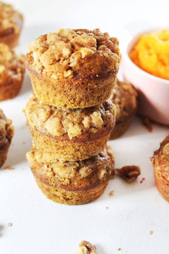 Pumpkin muffins with crumble on top with nuts
