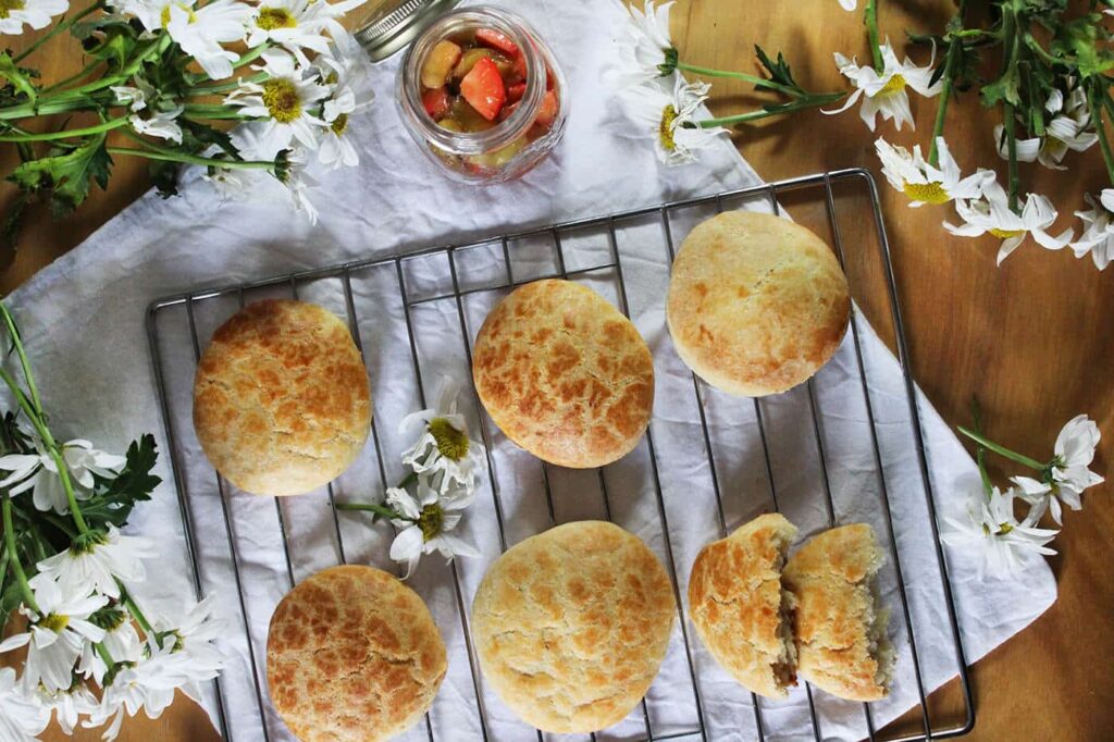 Overhead view looking directly onto the fresh easy biscuits array.
