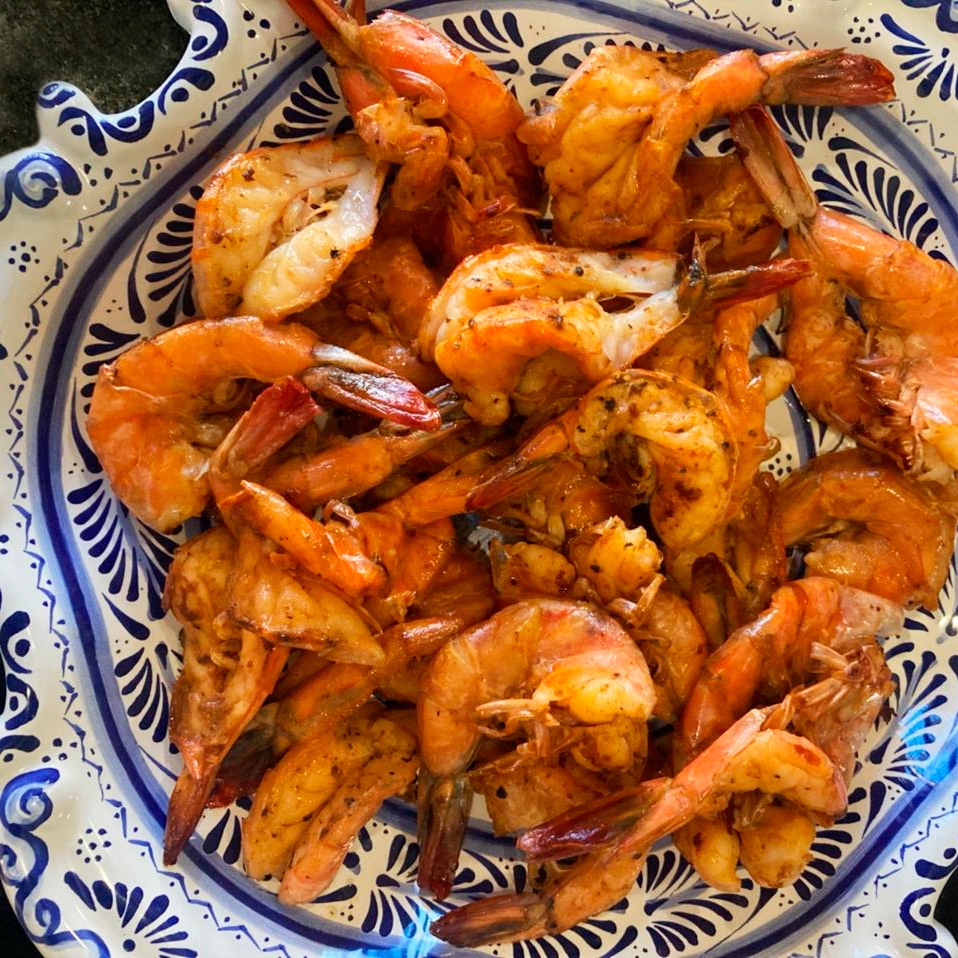 Photograph of the recipe variation for seasoned hot spiced shrimp.