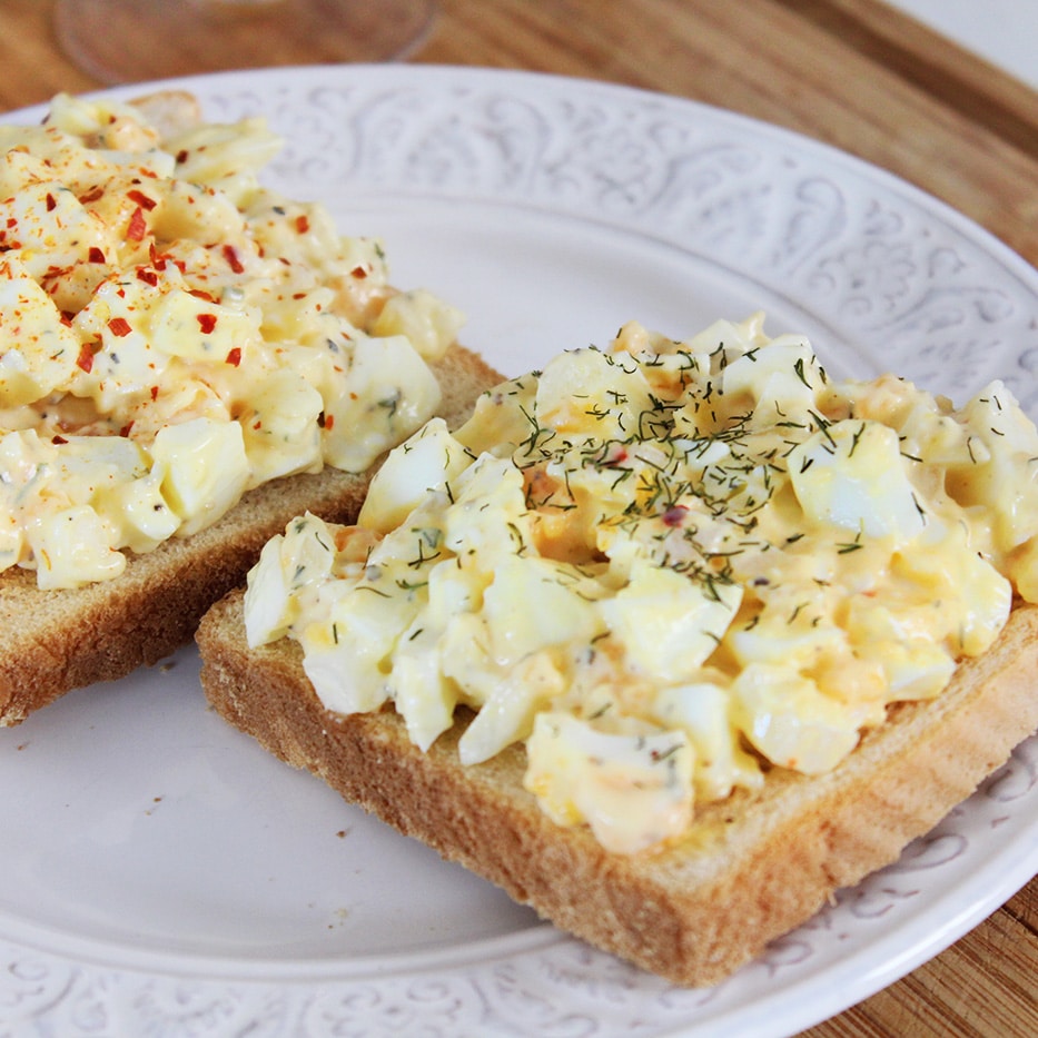Photograph of the recipe for traditional creamy classic egg salad.