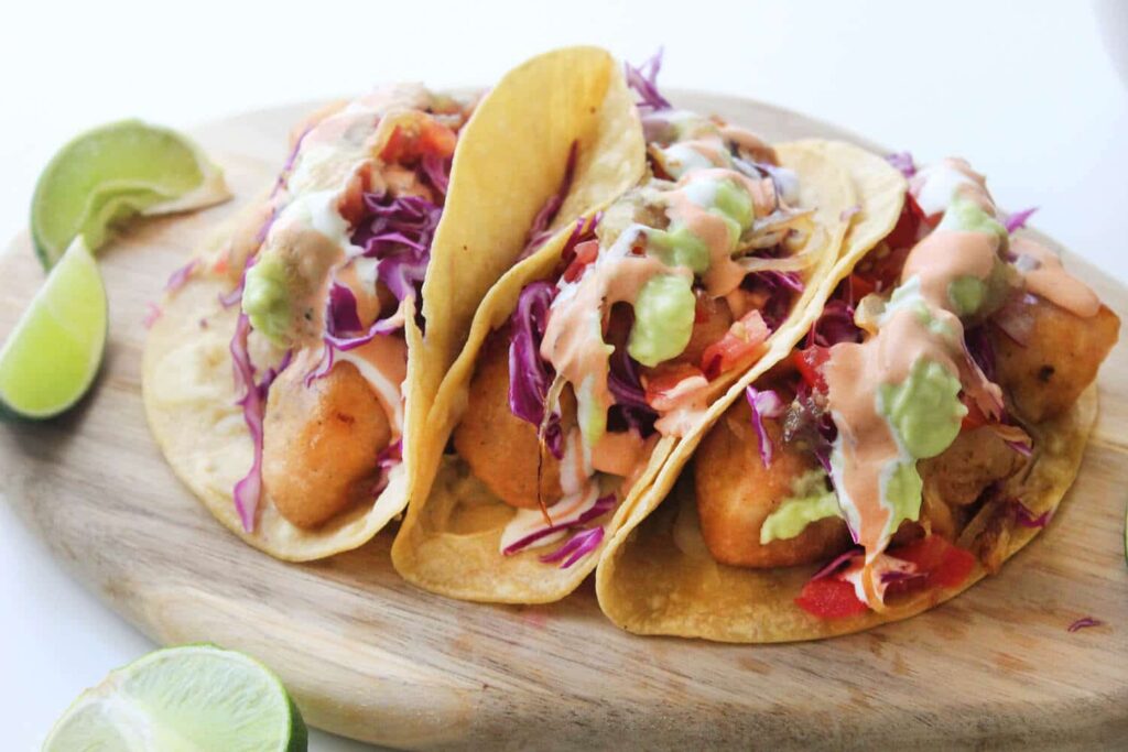 Beer battered fish and shrimp tacos