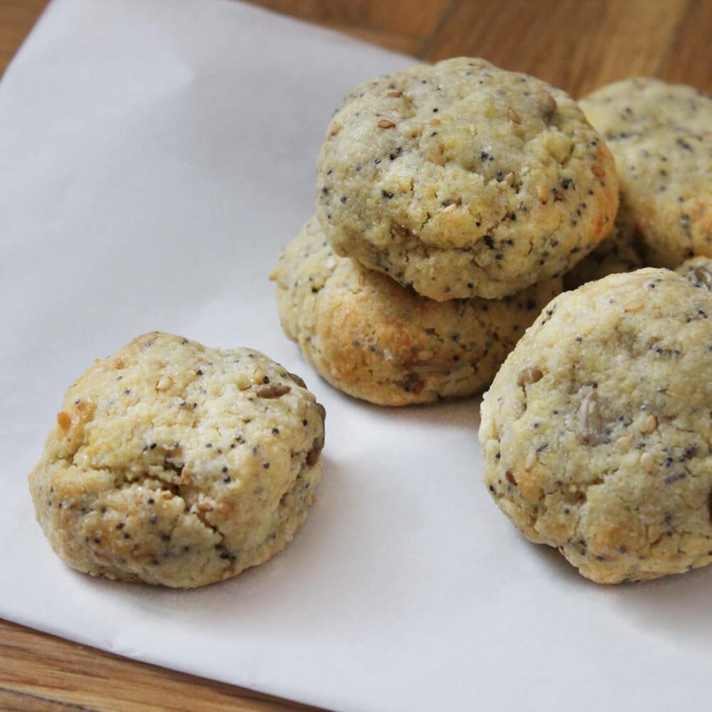 Photograph of the recipe for crisp poppy seed and sesame butter cookies.