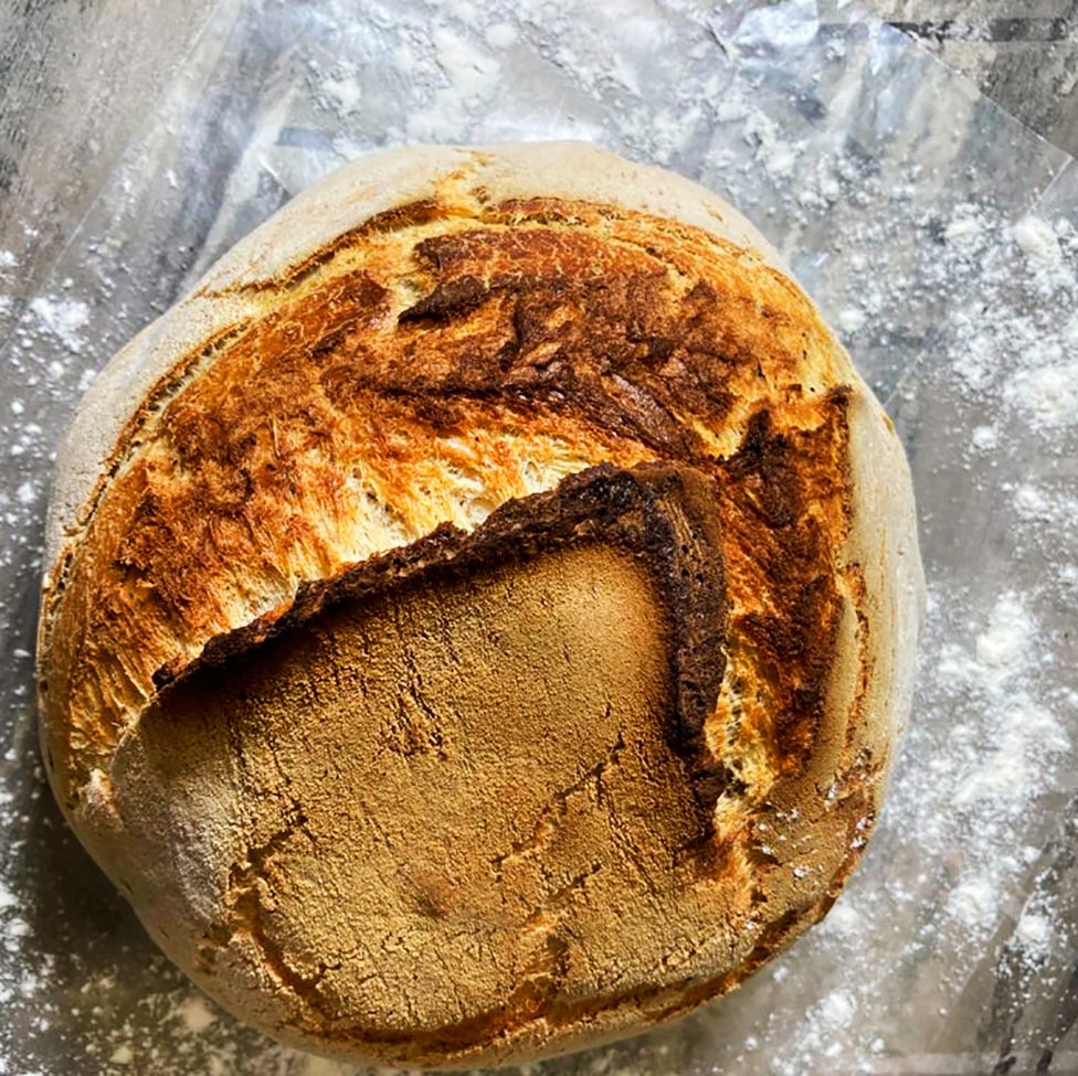 Photograph of the recipe for rustic homemade dutch oven bread.
