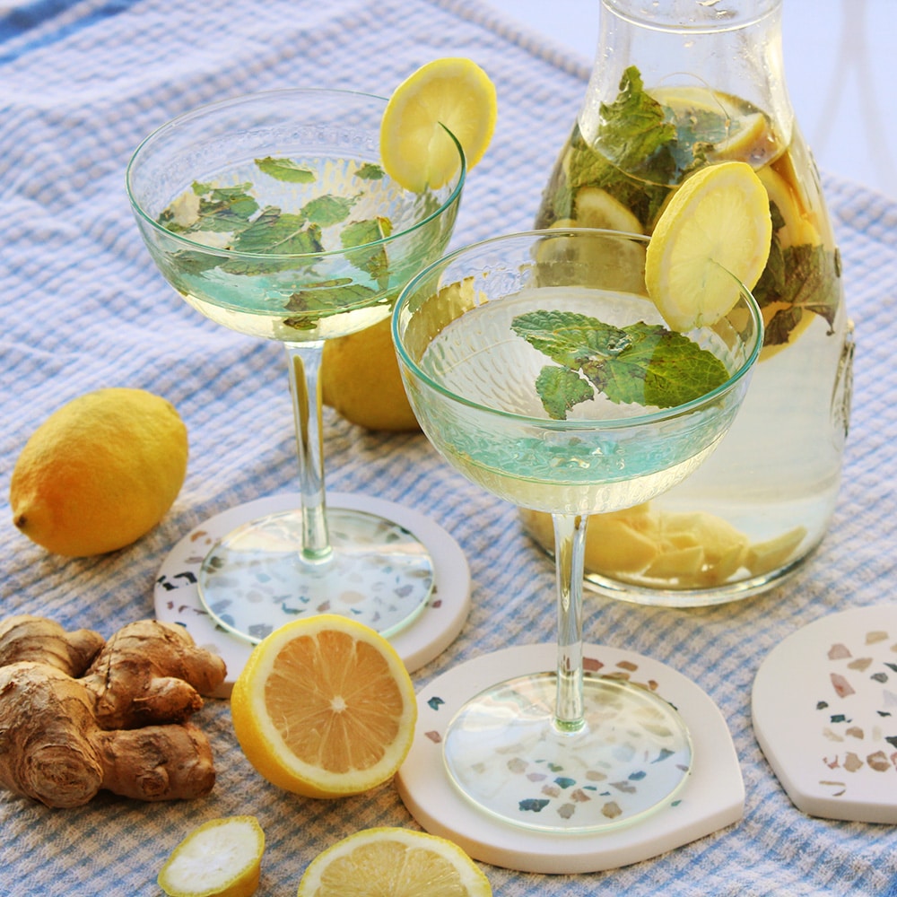 Photograph of the recipe for refreshing lemon ginger and peppermint water.