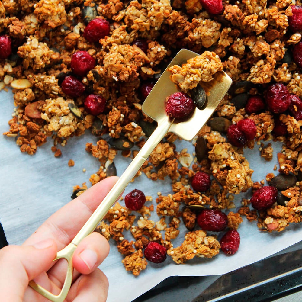 Photograph of the recipe for homemade pumpkin spice granola.