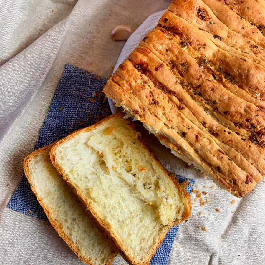 Photograph of the recipe for homemade garlic bread from scratch.