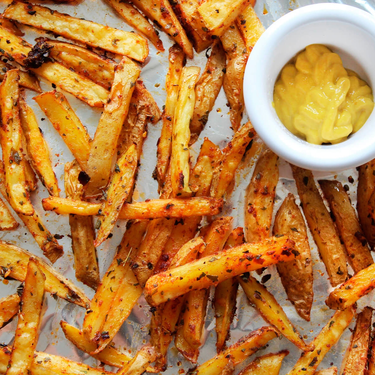 Photograph of the recipe for spicy baked french fries.