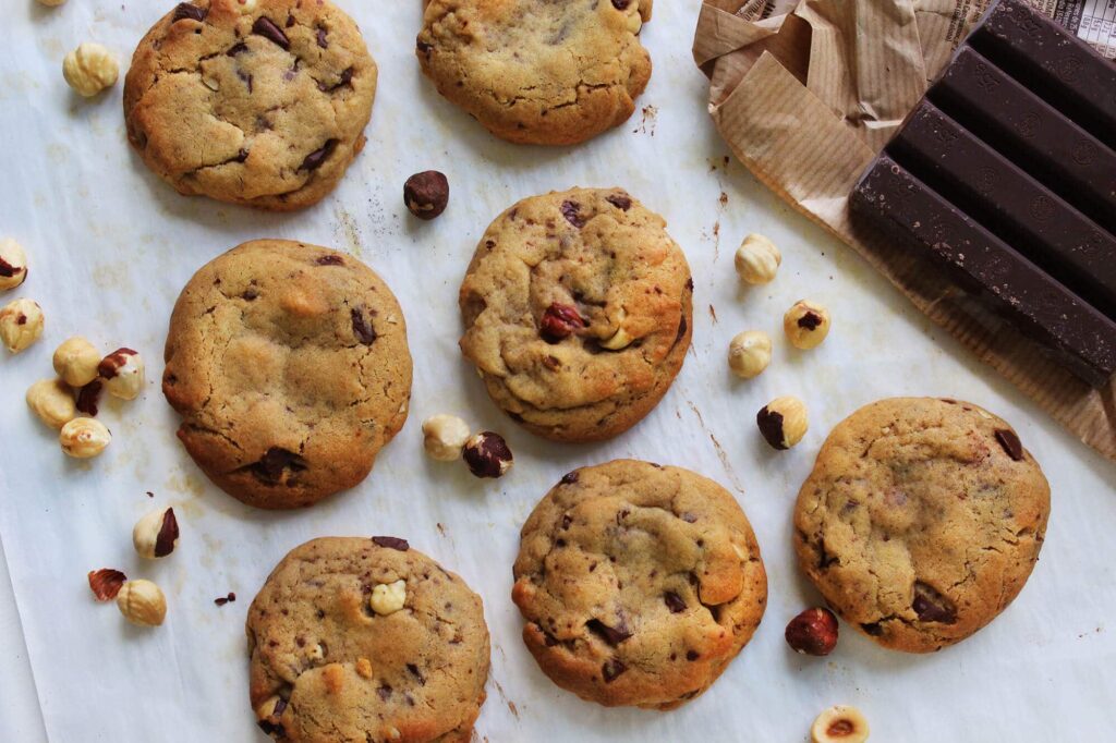 Chewy chocolate hazelnut and honey cookies