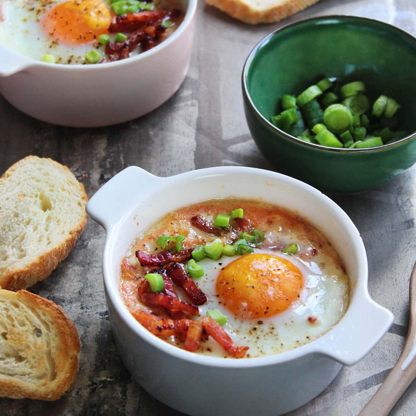 Photograph of the recipe for eggs en cocotte.