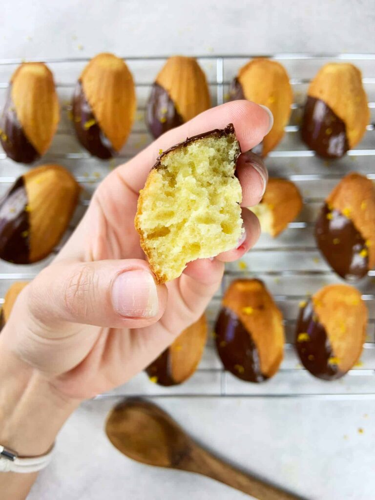 Orange madeleines with chocolate