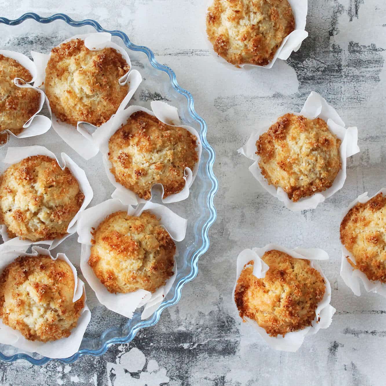 Photograph of the recipe for fluffy tropical coconut muffins.