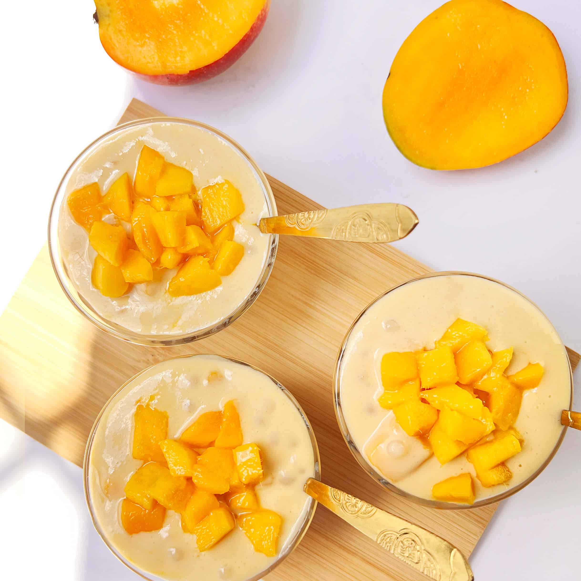Photograph of the recipe for simple creamy mango sago dessert.