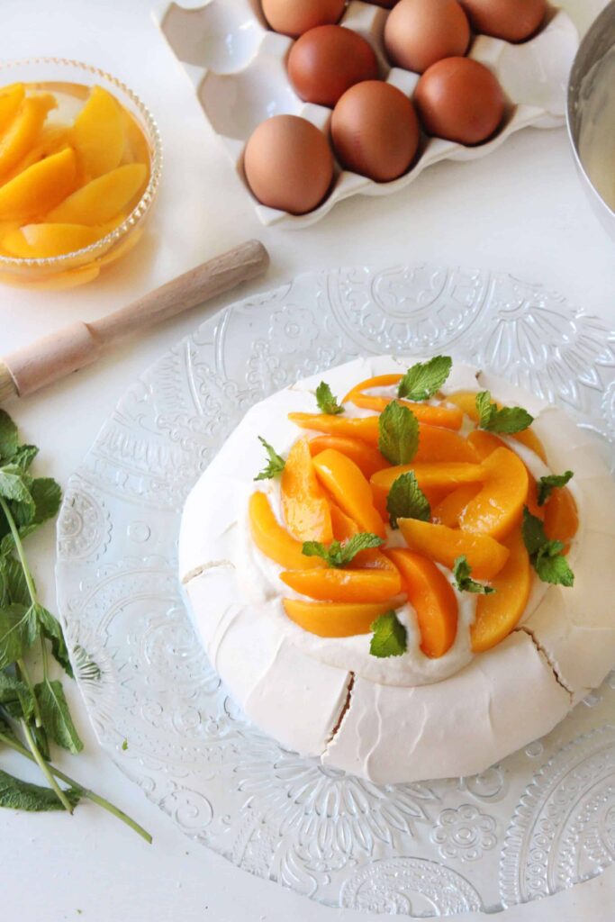 Pavlova de durazno o melocotón