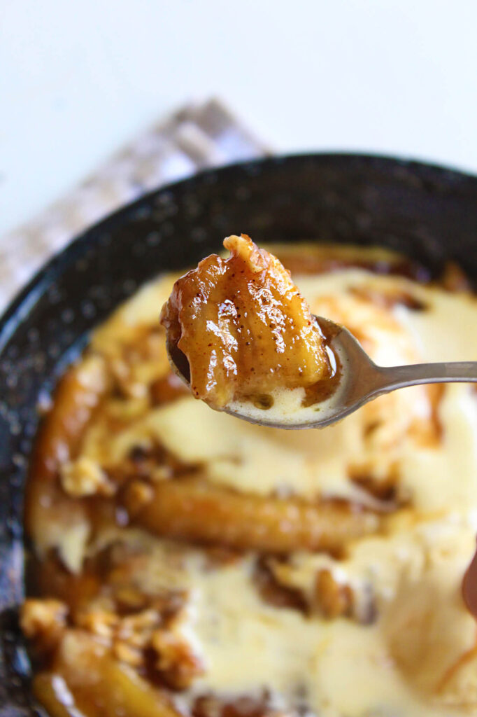 Traditional bananas foster dessert for guests
