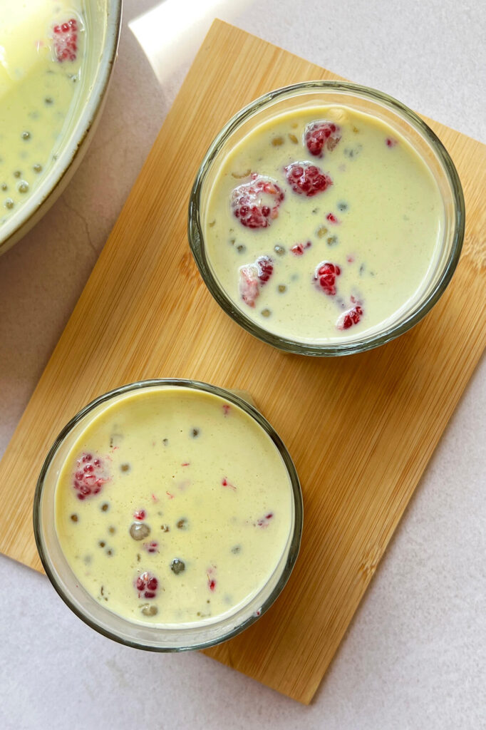 Matcha sago with raspberries