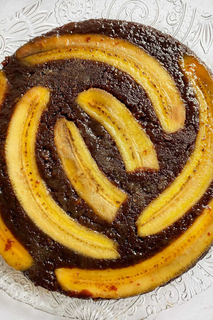 Receta de Tarta invertida de plátano, chocolate y aceite