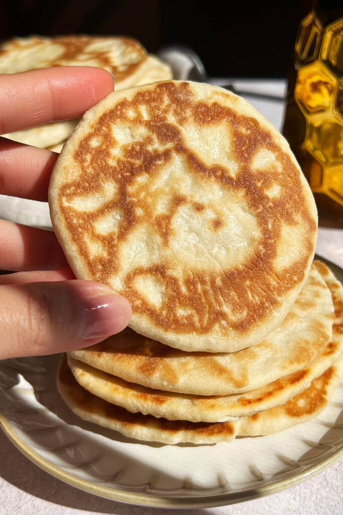 Side perspective showing the thickness of the prepared Mexican sweet gorditas.